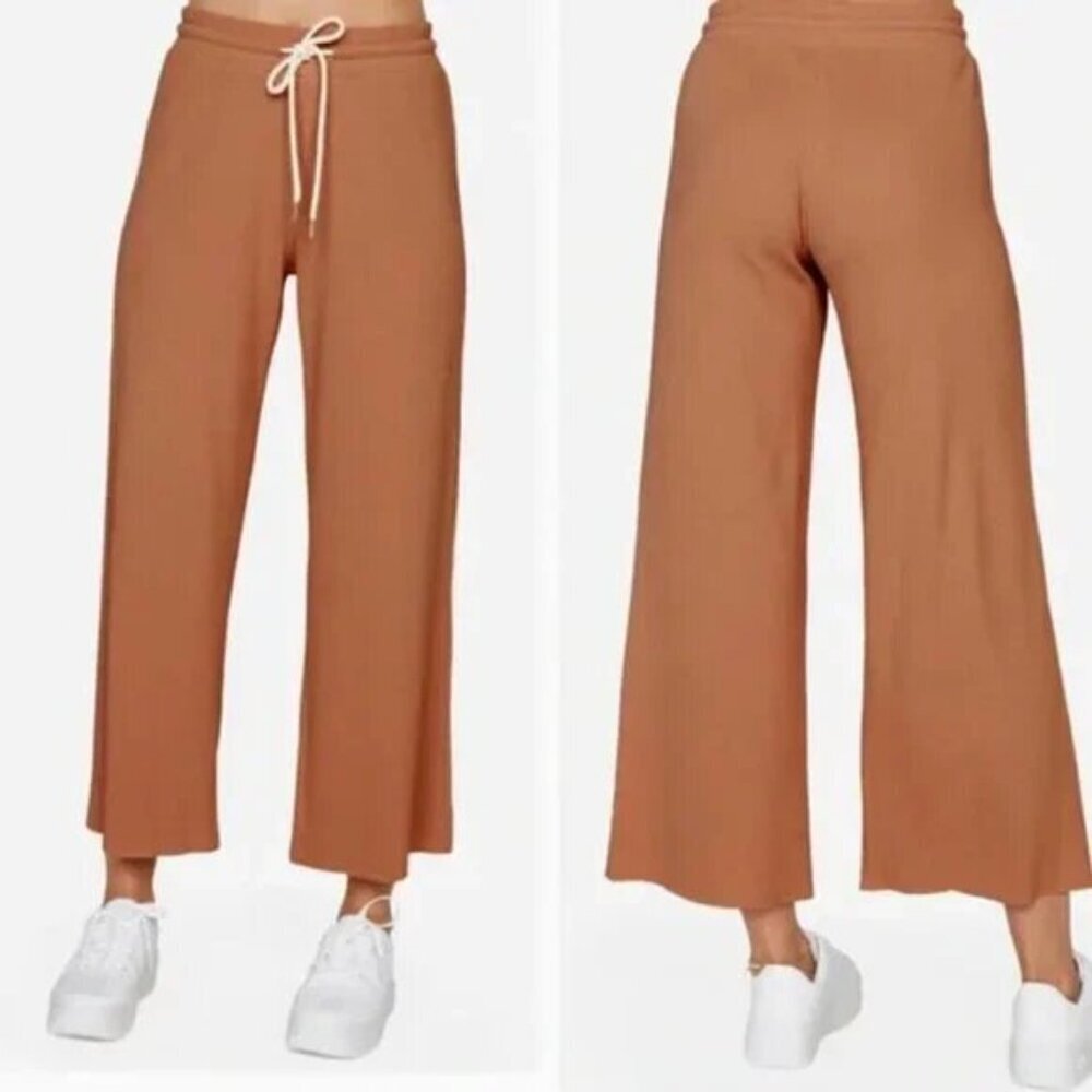 Mate The Label Brown Thermal Knit Organic Cotton Wide Leg‎ Pants